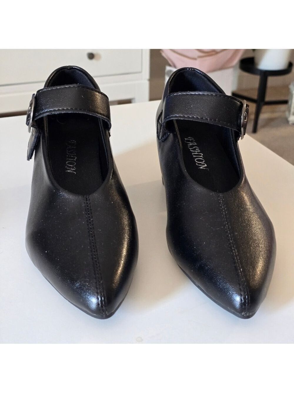 Fashion Mary Jane Elegant Black Pointed Toe Women's Shoes - Picture 2 of 8